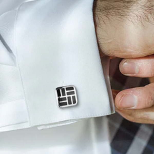 Black Double Lines Silver Cufflinks