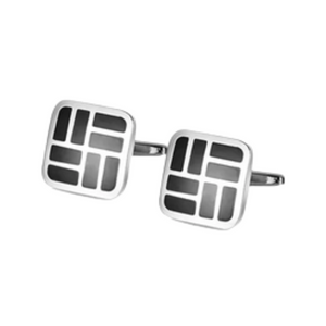 Black Double Lines Silver Cufflinks