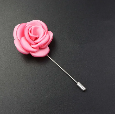 Dark Pink Satin Flower Lapel Pin