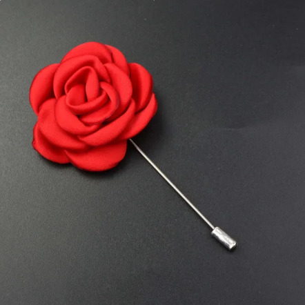 Red Satin Flower Lapel Pin