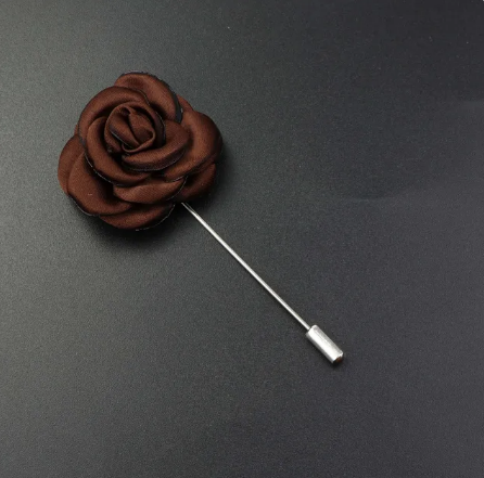 Coffee Brown Satin Flower Lapel Pin