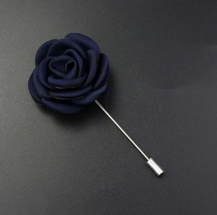 Ink Blue Satin Flower Lapel Pin