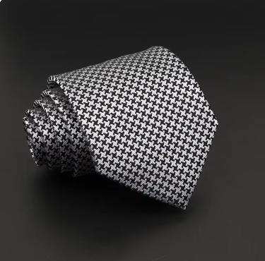 Silver & Dark Blue Houndstooth Regular Tie