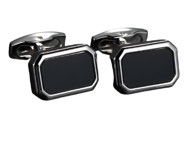 Silver Framed Black Fill Rectangular Cufflinks