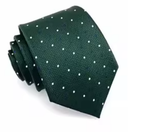 Green Herringbone & Polka Dots Regular Tie