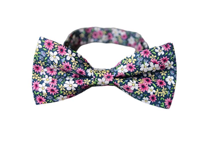 Greyish Teal & Pink Floral Bow Tie