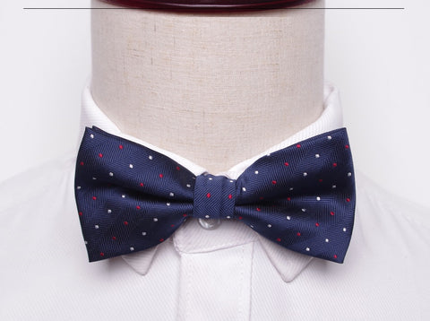 Dark Blue with Red & White Diamond Dots Bow Tie