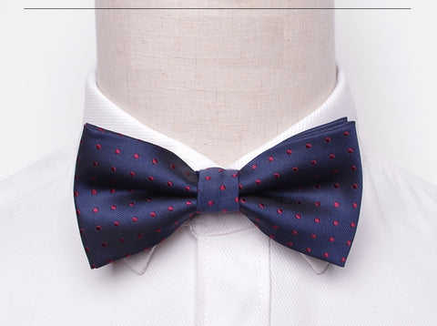 Wine Red Polka Dotted Dark Blue Bow Tie