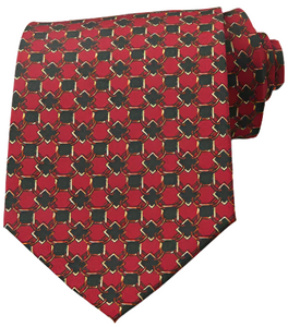 Chain Linked Black Squares on Red Vintage Regular Tie