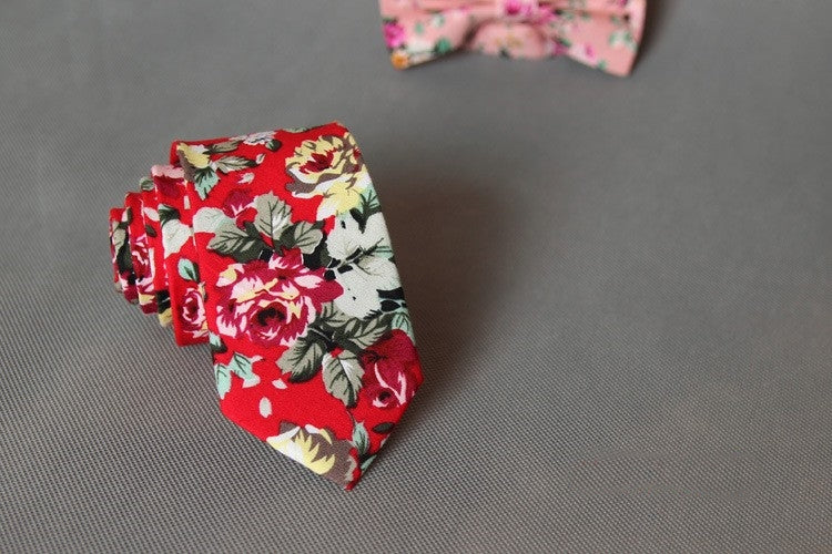 Red Floral Skinny Tie