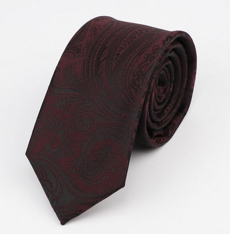 Burgundy Paisley Skinny Tie 9